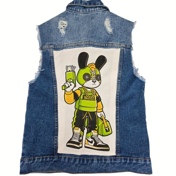 One-Of-A-Kind Custom Forever 21 Distressed Denim Vest Sz S - Picture 1 of 16